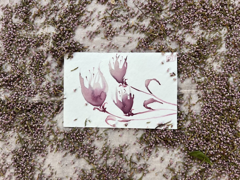 Fleurs légères — aquarelle au vin rouge — Art DiVino, La Londe-les-Maures