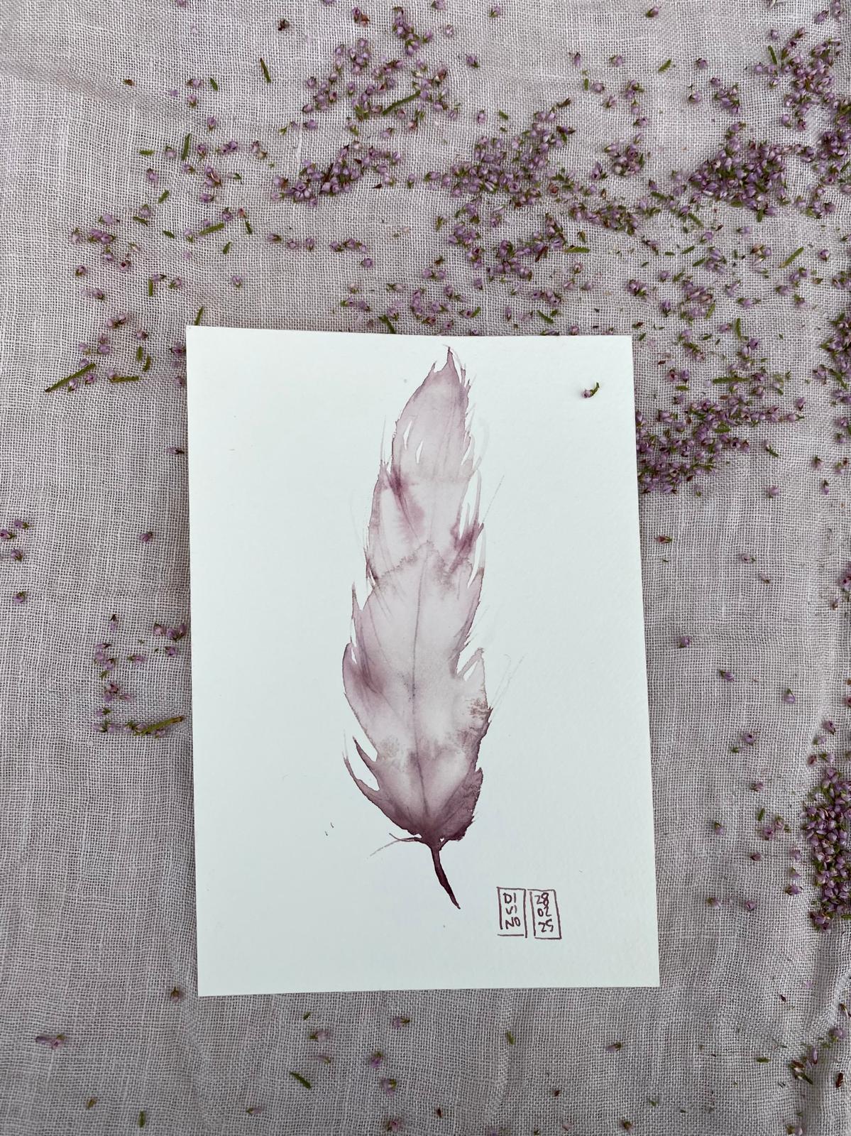 Plume 12x18 cm -Aquarelle au vin — aquarelle au vin rouge — Art DiVino, La Londe-les-Maures
