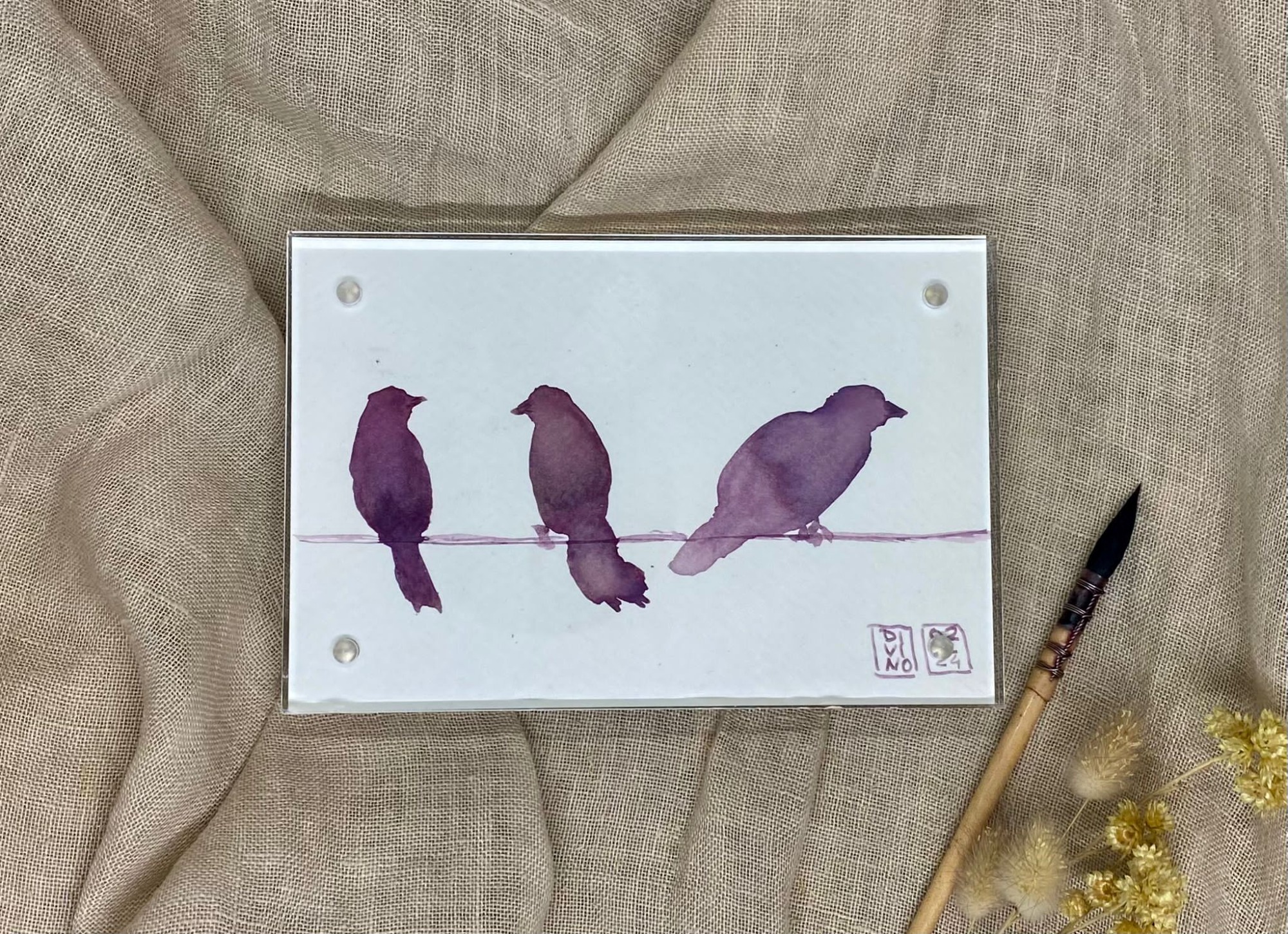 31 vendu — aquarelle au vin rouge — Art DiVino, La Londe-les-Maures