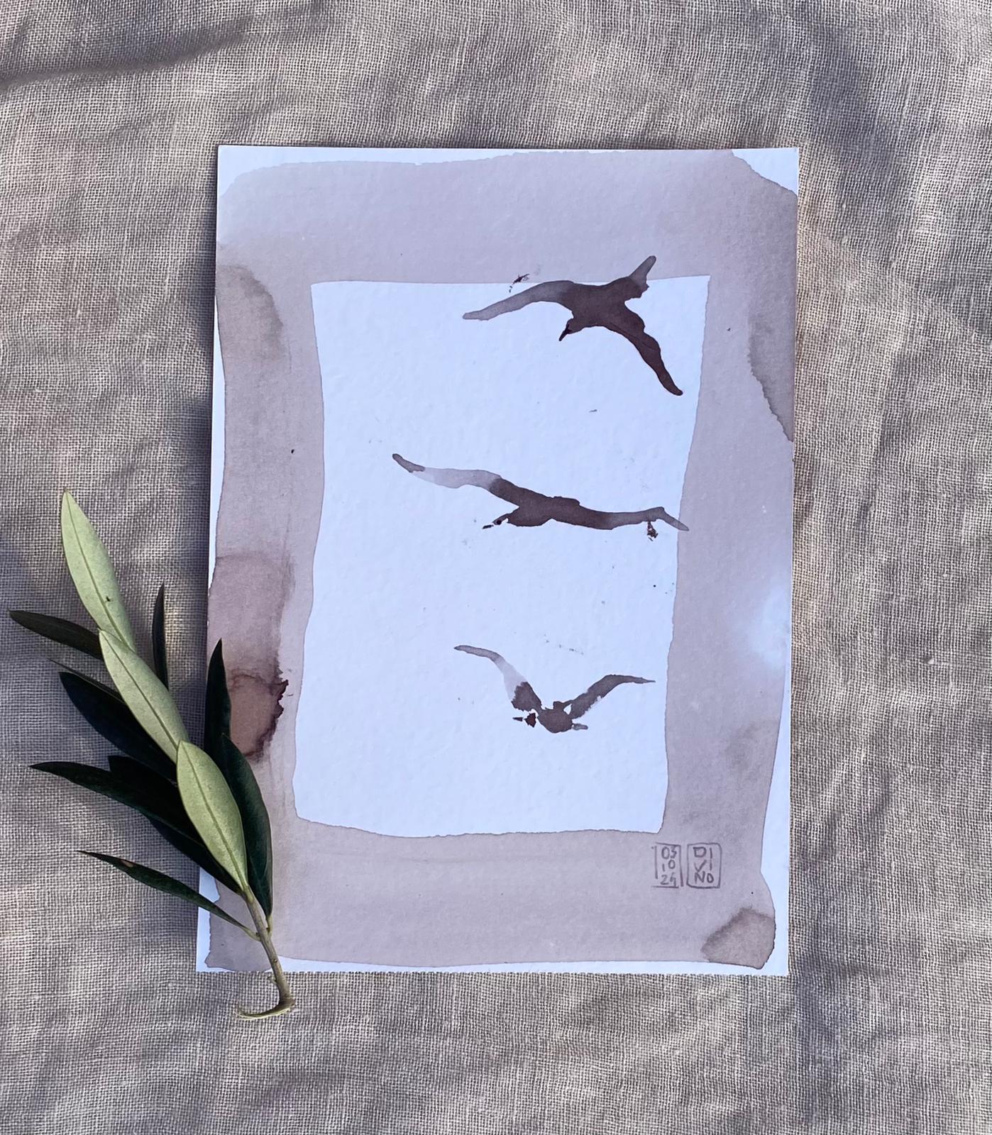 19 vendu — aquarelle au vin rouge — Art DiVino, La Londe-les-Maures