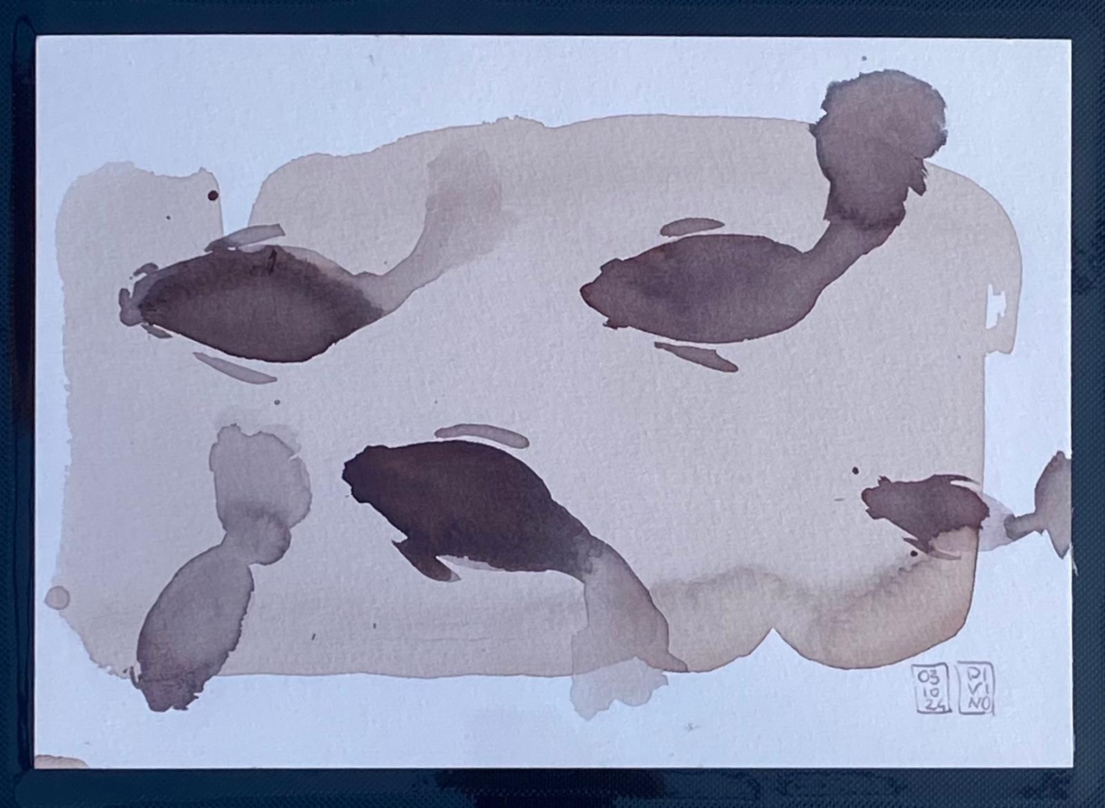 6 vendu — aquarelle au vin rouge — Art DiVino, La Londe-les-Maures
